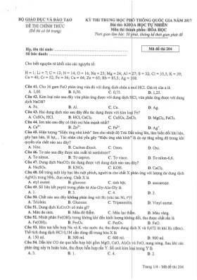 Đề thi Trung học phổ thông Quốc gia môn Hóa học năm 2017 - Mã đề 204